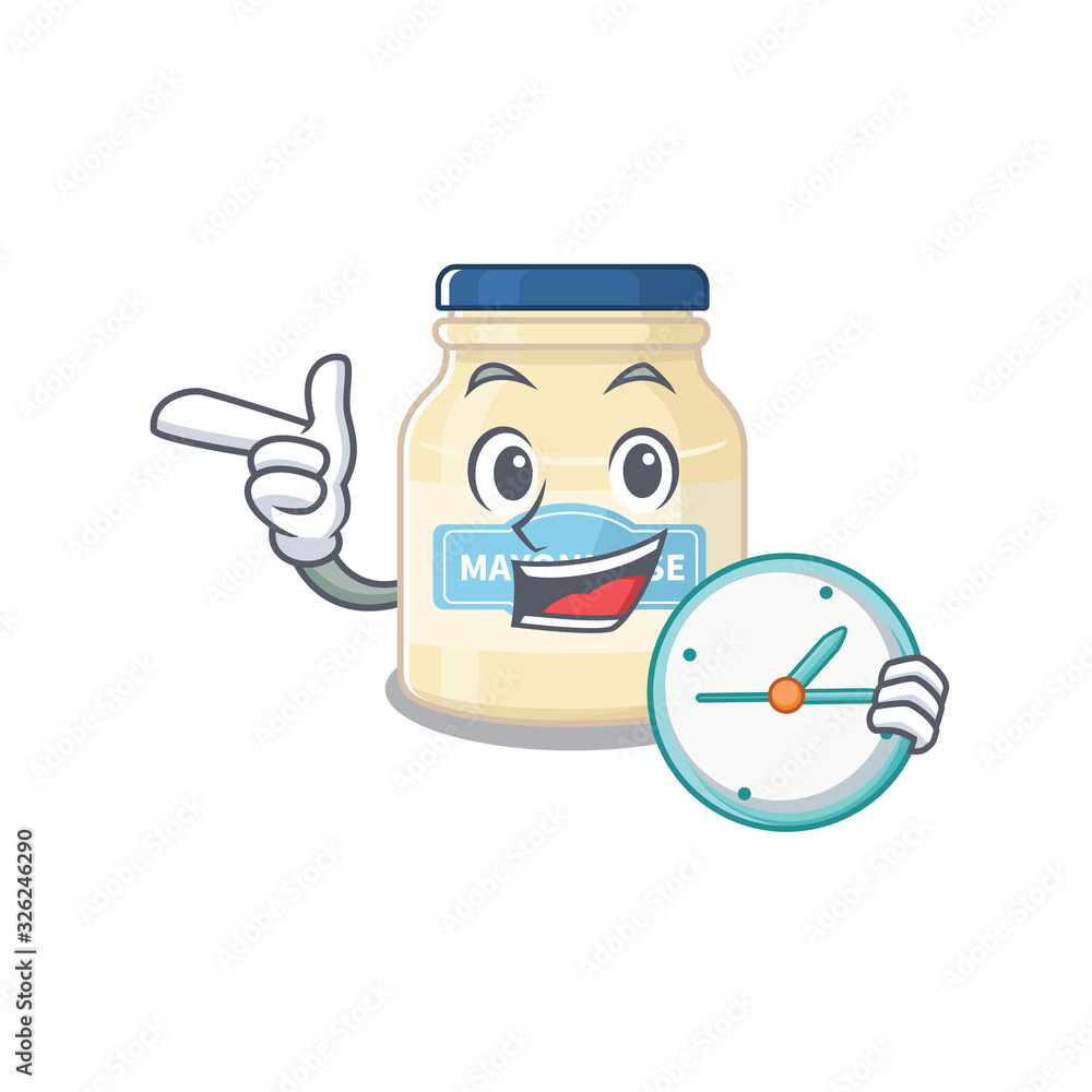 cartoon character with concept mayonnaise having clock