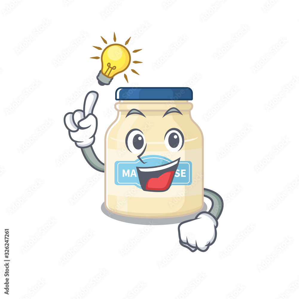 a clever mayonnaise cartoon character style have an idea gesture