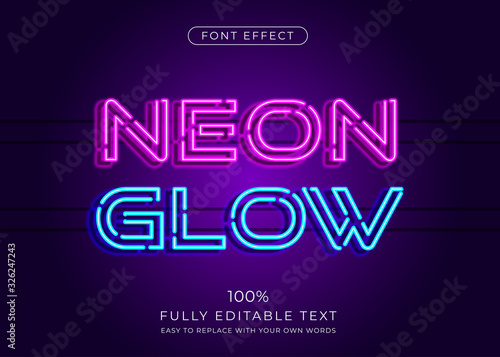 Neon light text effect. Editable font style