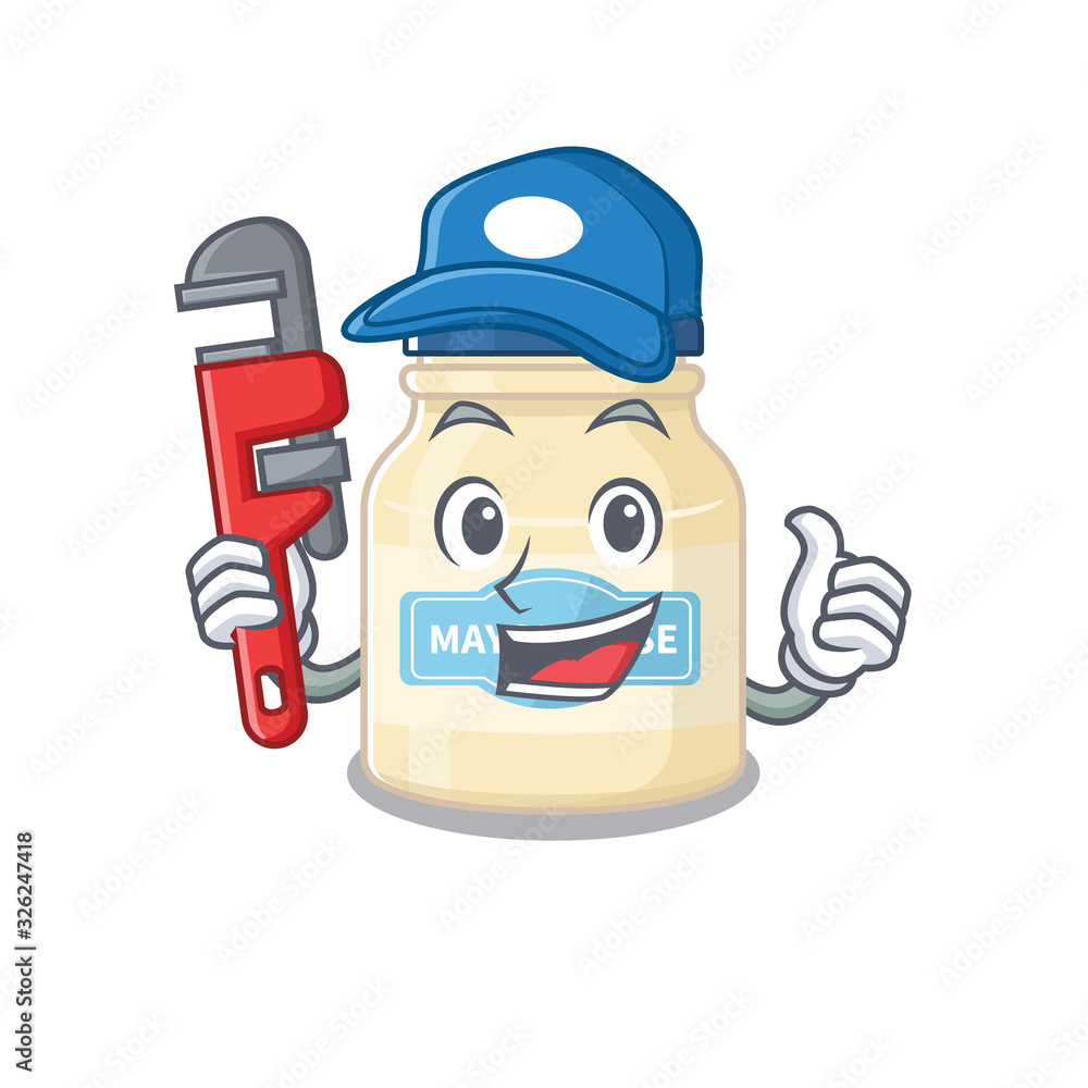 A cute picture of mayonnaise working as a Plumber