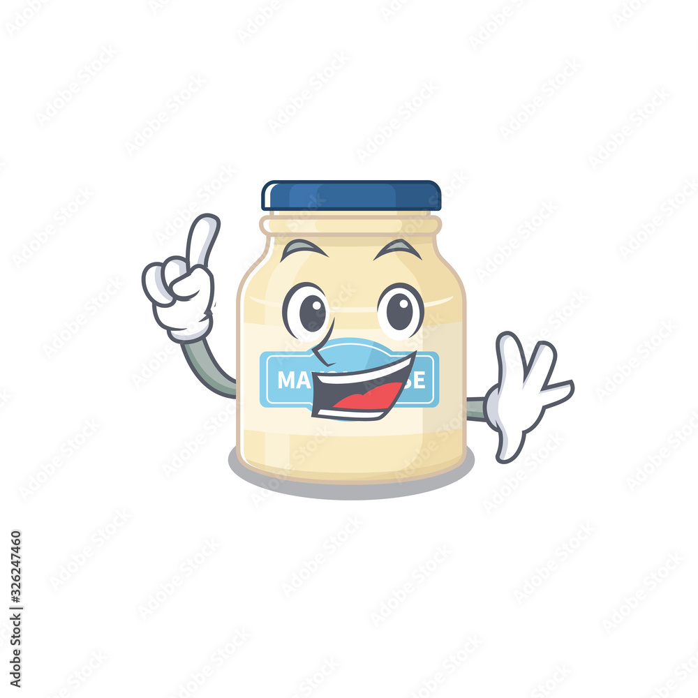 mascot cartoon concept mayonnaise in One Finger gesture