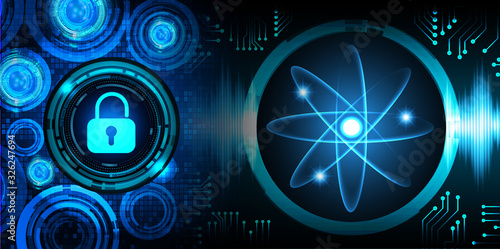 Closed Padlock on digital background, atom cyber security