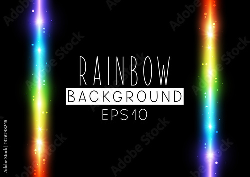 Bright neon verticall rainbow border on black background - vector shiny element for Your design photo