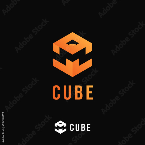 Letter M cube square 3d logo geometry icon for technology company