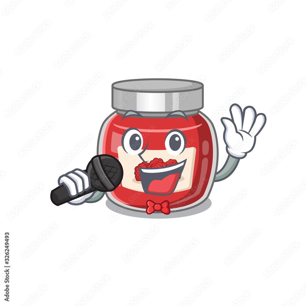 Fototapeta premium Happy raspberry jam singing on a microphone