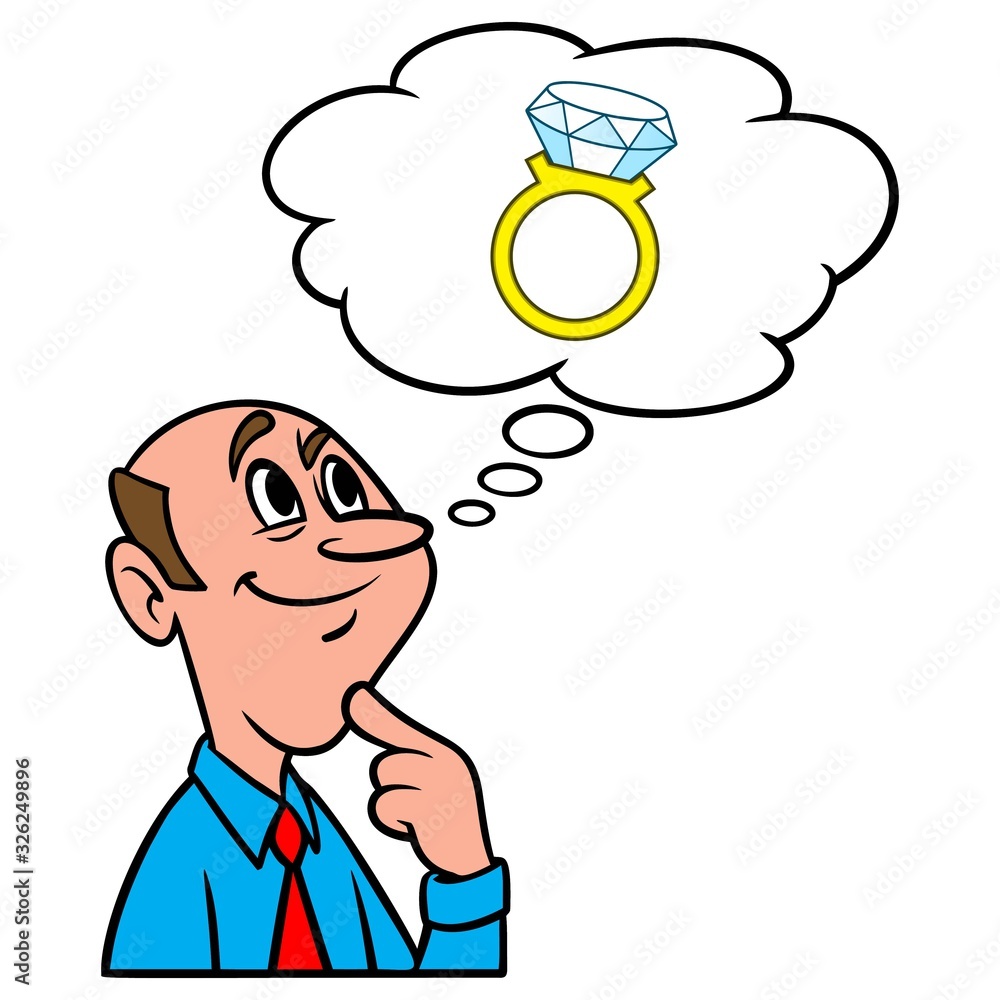 Thinking about a Wedding Ring - A cartoon illustration of a man thinking about a Wedding Ring. Thinking about a Wedding Ring - A cartoon illustration of a man thinking about a Wedding Ring.