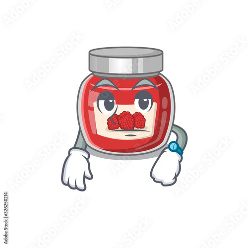 cartoon character design of raspberry jam on a waiting gesture