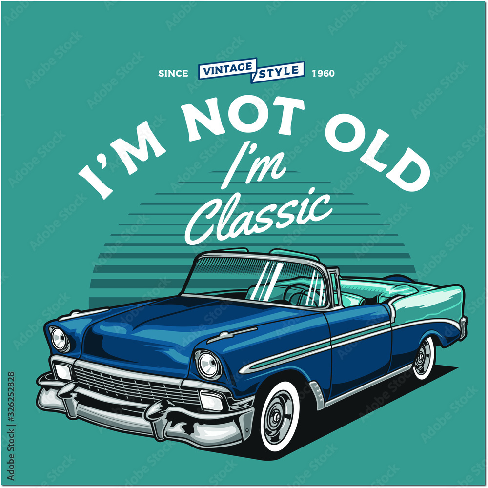 vector illustration of a blue vintage car