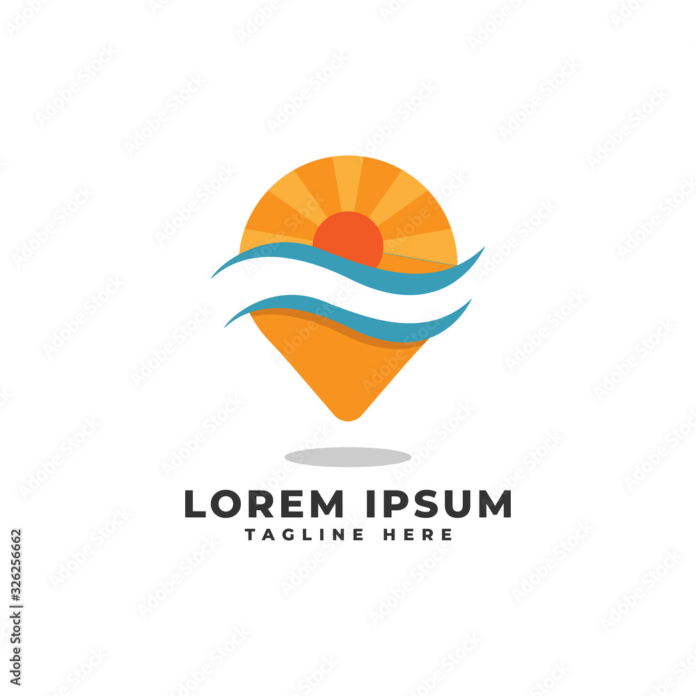 Beach Sunset Location Logo Vector Icon Illustration Beach Sunset Location Logo Vector Icon Illustration