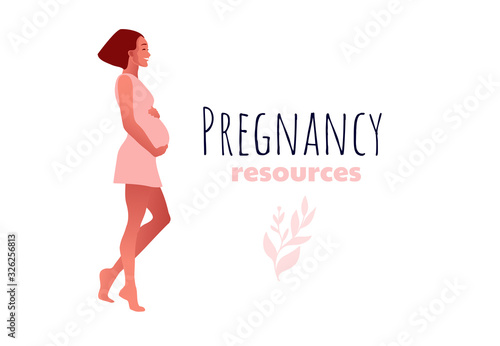 Happy slim fitted pregnant woman dances. pregnancy resources type. Active well fitted pregnant female character. Happy pregnancy. Flat cartoon vector illustration