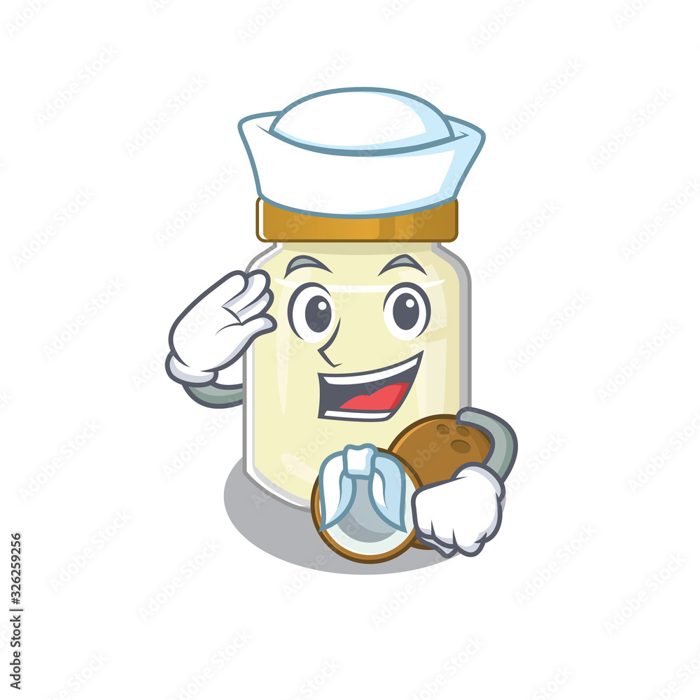 Coconut butter cartoon concept Sailor wearing hat Coconut butter cartoon concept Sailor wearing hat