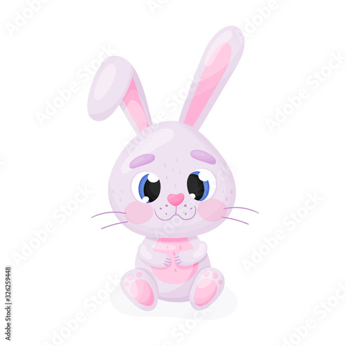Cute cartoon Bunny isolated on white background. Little funny character. Vector illustration.