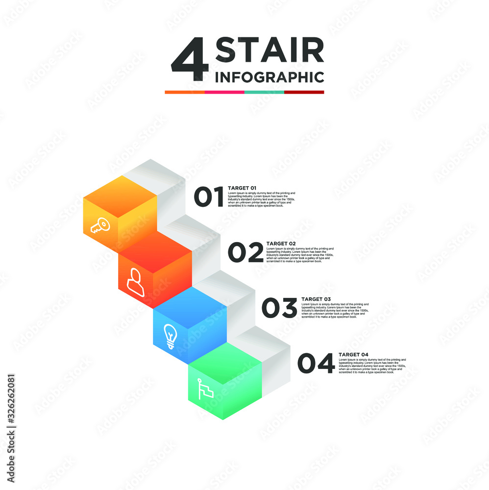 4 stair step timeline infographic element. Business concept with four options and number, steps or processes. data visualization. Vector illustration. 4 stair step timeline infographic element. Business concept with four options and number, steps or processes. data visualization. Vector illustration.