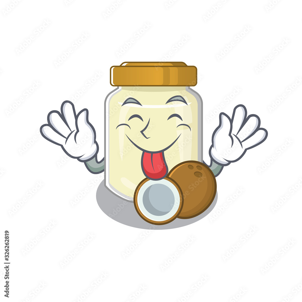 Funny coconut butter mascot design with Tongue out
