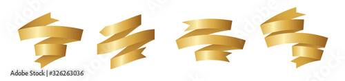 Gold ribbon for title, design of promotional products, use to highlight title or promotional information. Banner, ribbon for web or print, vector illustration.