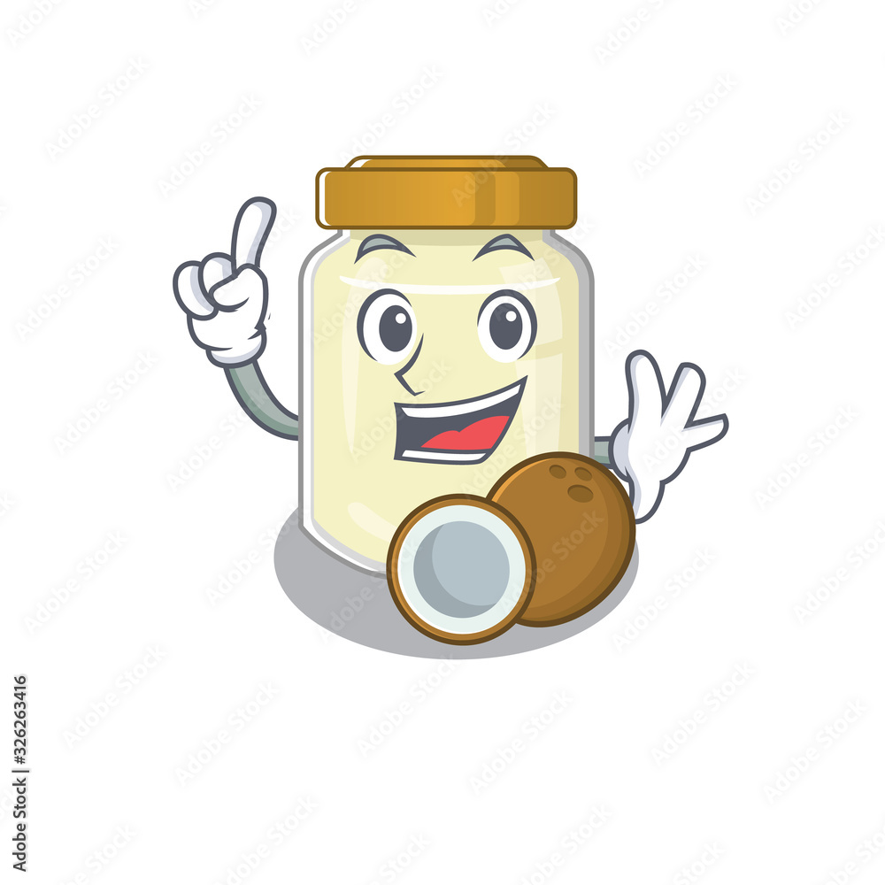 mascot cartoon concept coconut butter in One Finger gesture