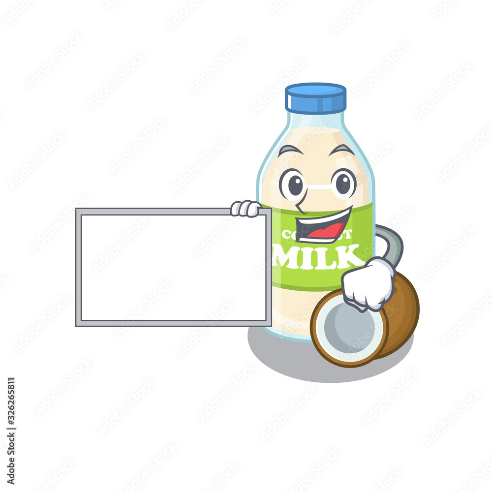 cartoon character of coconut milk design concept bring a board cartoon character of coconut milk design concept bring a board