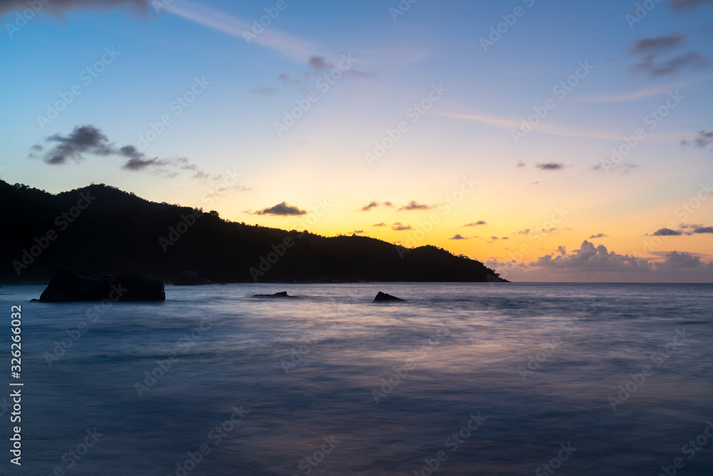 Sunset view in Anse Lazio beach, Praslin Island Seychelles 