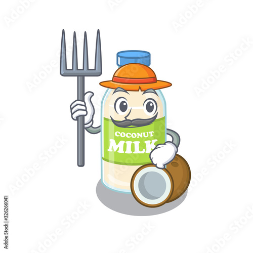 Happy Farmer coconut milk cartoon picture with hat and tools