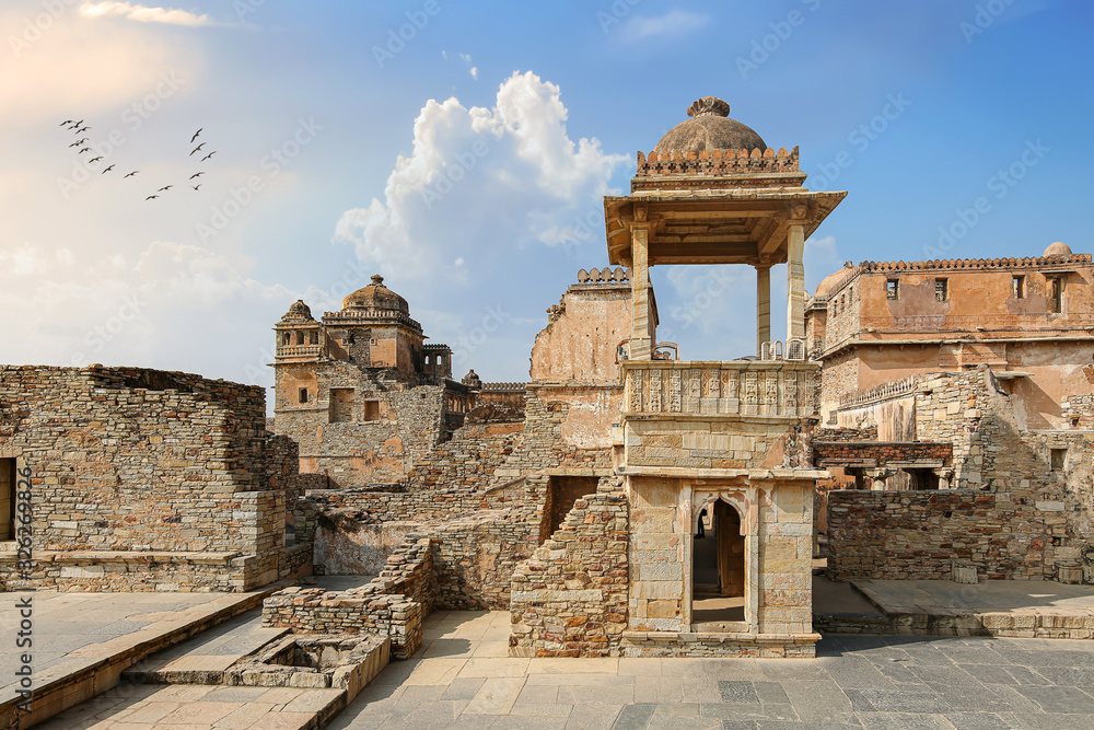 Rana Kumbh Palace ancient architecture ruins and relics at the historic Chittorgarh Fort at Rajasthan India