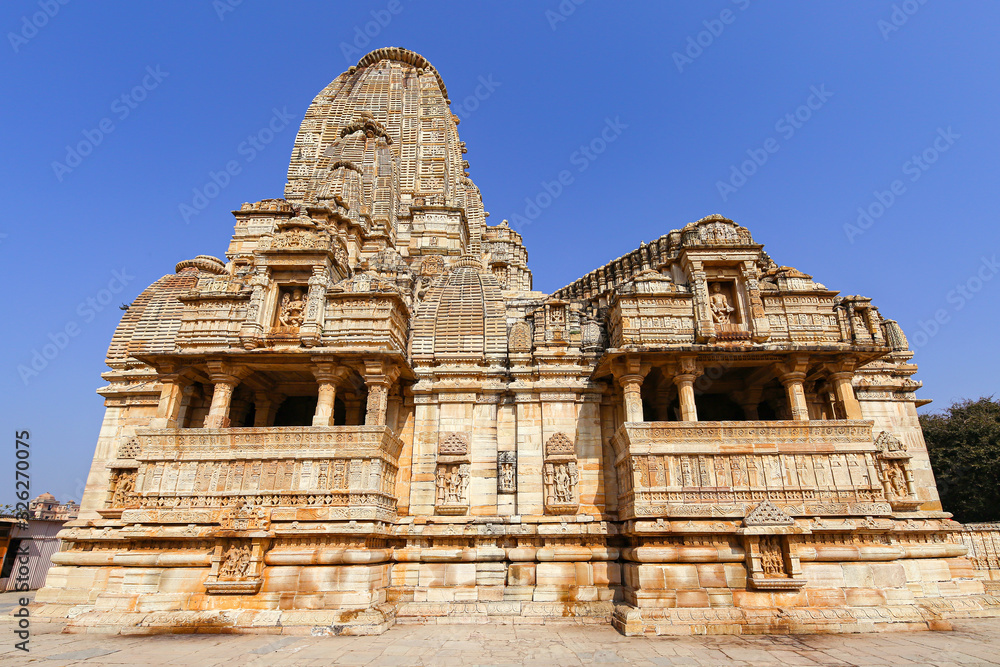 Hindu temple with ancient artwork at Chittorgarh Fort Rajasthan India Hindu temple with ancient artwork at Chittorgarh Fort Rajasthan India