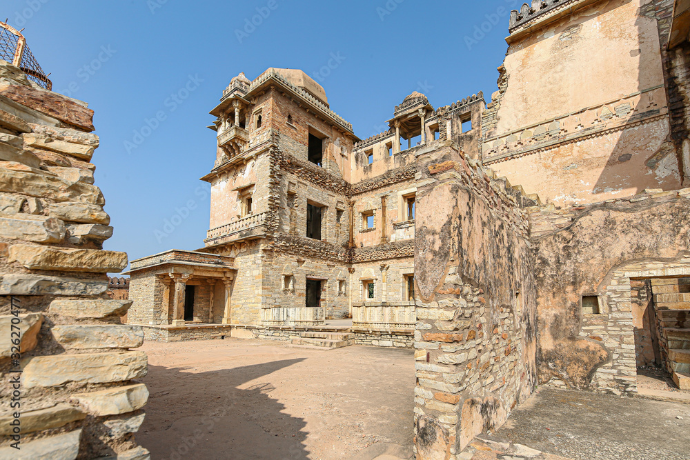 Rana Kumbh Palace ancient architecture and relics at the historic Chittorgarh Fort at Rajasthan India