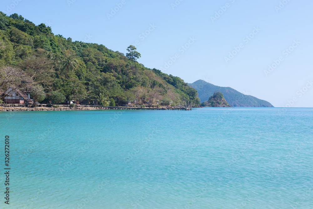 Blue sea waves summer tropical background.