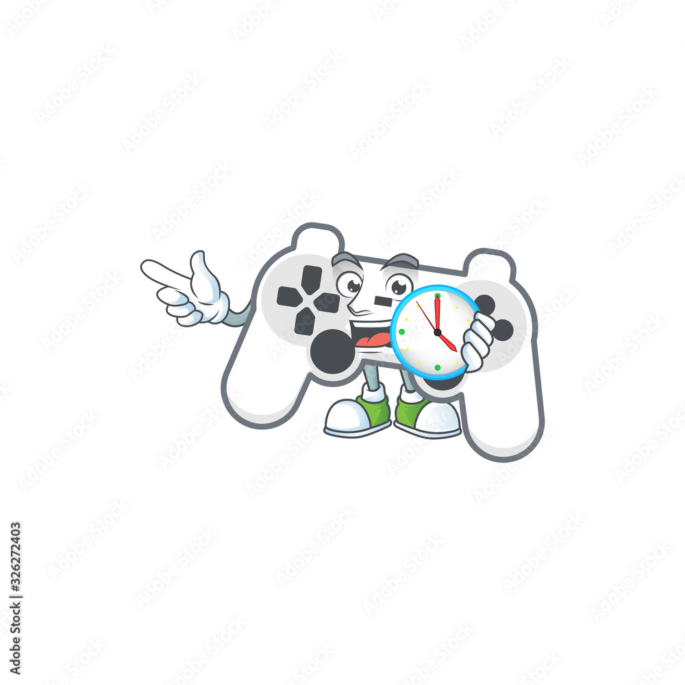 White joystick cartoon character style with a clock