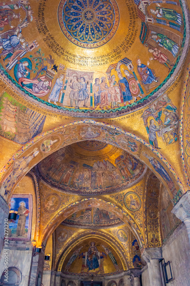 Venice, Italy - CIRCA 2013: Mosaic art at the ceiling of St Mark Cathedral (Basilica di San Marco).
