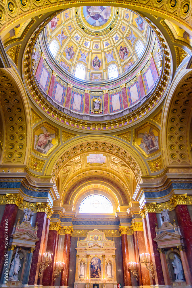 Interior of St. Stephen's Basilica, a cathedral in Budapest, Hungary