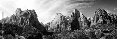 Zion National Park East temple in black and white