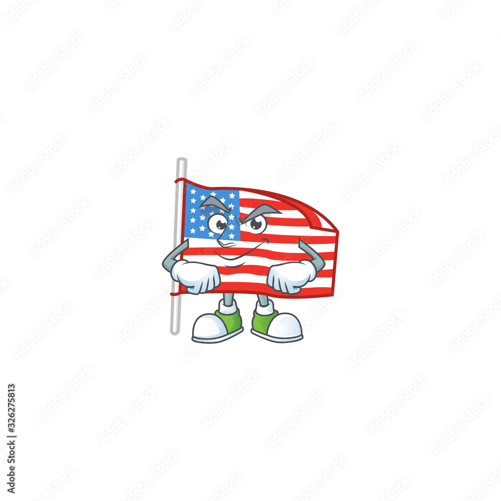 Fototapeta premium USA flag with pole mascot icon design style with Smirking face