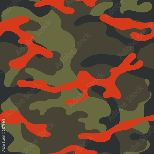 Military camouflage seamless pattern. Khaki texture. Trendy background. Abstract color vector illustration. For design wallpaper, wrapping paper, fabric.