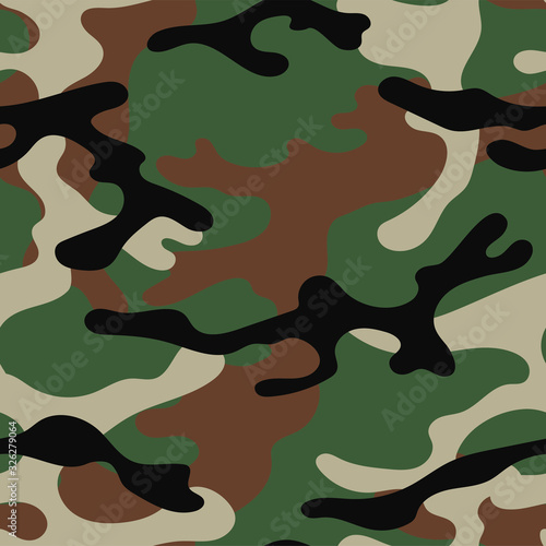 Military camouflage seamless pattern. Khaki texture. Trendy background. Abstract color vector illustration. For design wallpaper, wrapping paper, fabric.