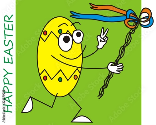 happy easter, funny postcard, running egg, vector illustration