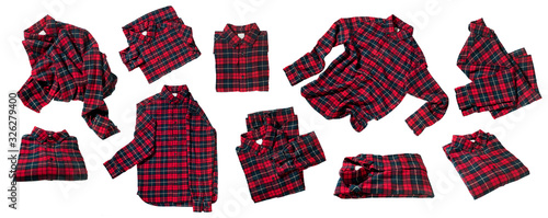 Set foreshortening checkered flannel shirt of white