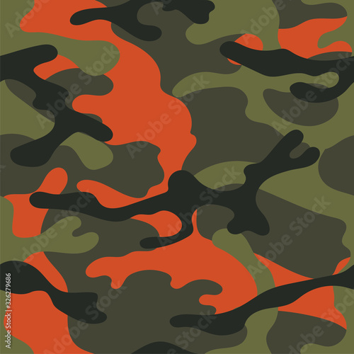 Military camouflage seamless pattern. Khaki texture. Trendy background. Abstract color vector illustration. For design wallpaper, wrapping paper, fabric.