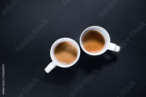 Fresh cup espresso coffee milk Food background