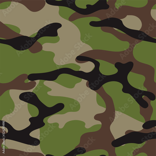 Military camouflage seamless pattern. Khaki texture. Trendy background. Abstract color vector illustration. For design wallpaper, wrapping paper, fabric.