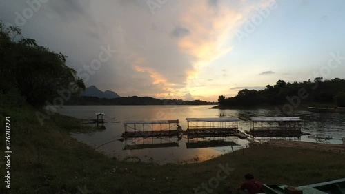 Time Lapse of Beautiful Landscape View of Jatiluhur Reservoir during a dramatic cloudy sunset. Taken from Jatiluhur Reservoir, West Java, Indonesia.