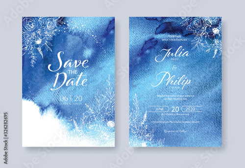 Fotografia Set of floral wedding Invitation card, save the date template