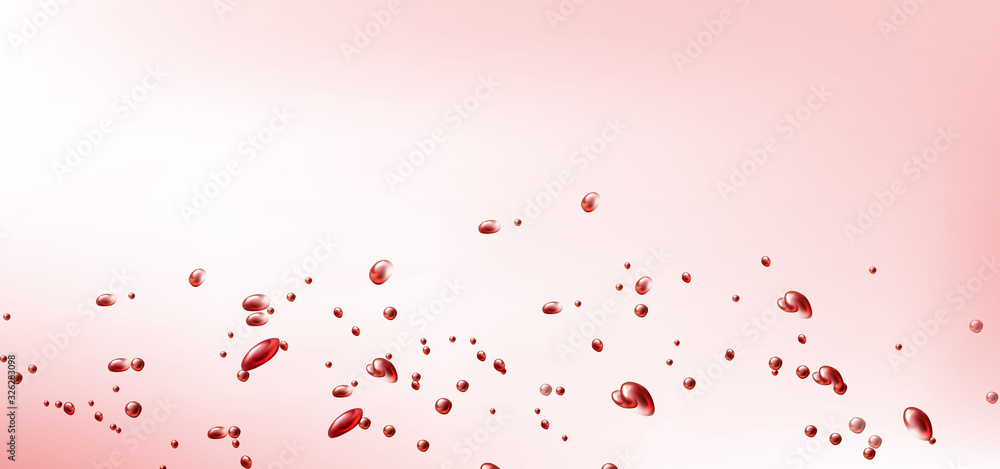 Flying red drops on pink background