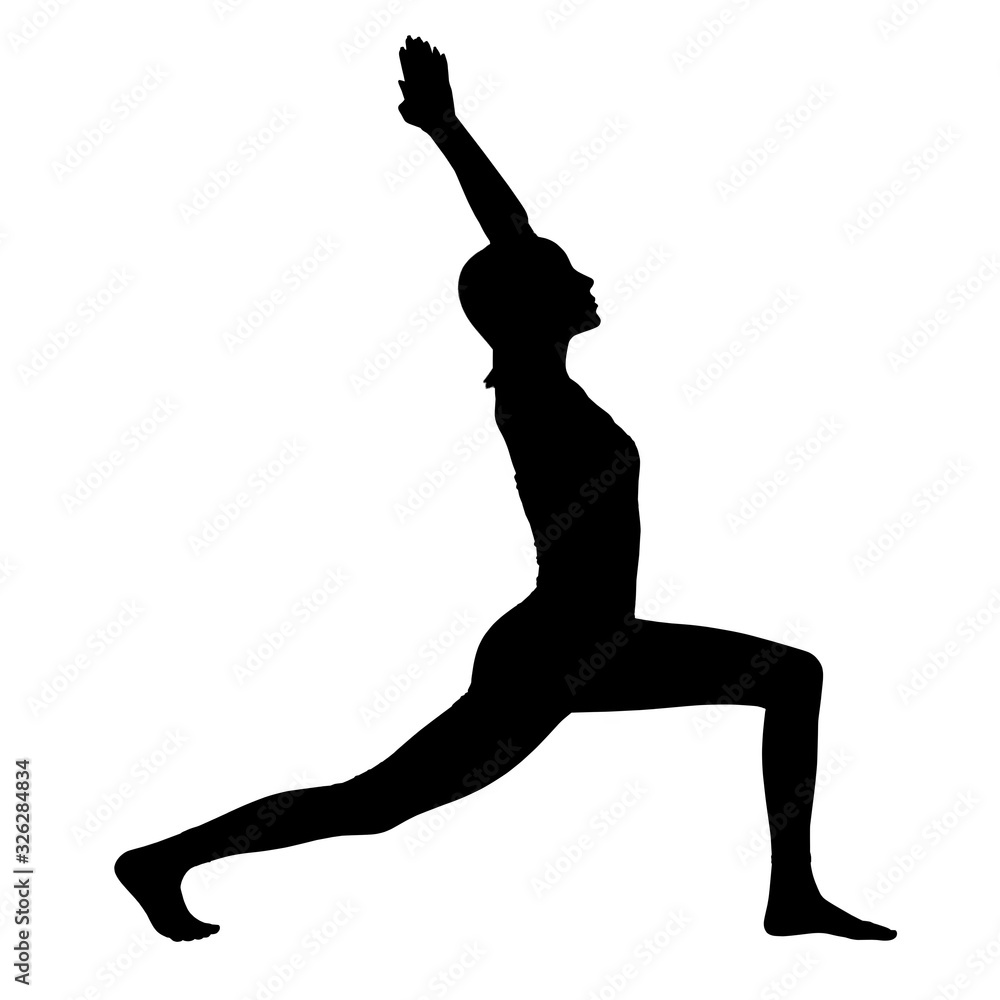 Fototapeta premium Black silhouette of woman doing yoga exercise.