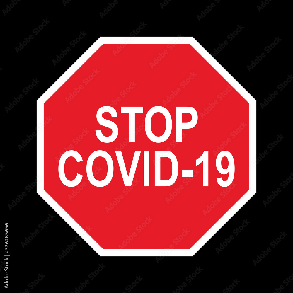 Sign Stop COVID-19 isolated on black. Danger and public health risk disease. Vector medical icon. Sign Stop COVID-19 isolated on black. Danger and public health risk disease. Vector medical icon.