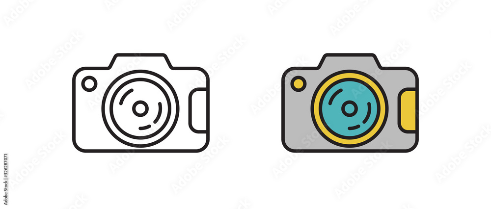 Camera icon in vector. A symbol for your website, logo, or app. Linear graphic symbol isolated on a white background. Camera icon in vector. A symbol for your website, logo, or app. Linear graphic symbol isolated on a white background.