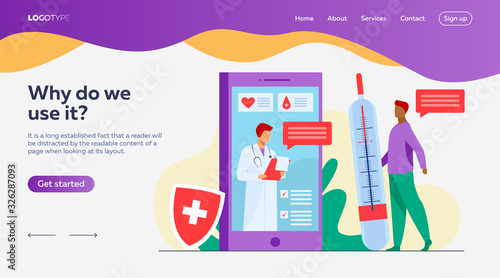 Online doctor support via smartphone vector illustration. Mobile medicine assistance chat with physician or nurse. Medical treatment, healthcare, and pharmaceutics concept for website design
