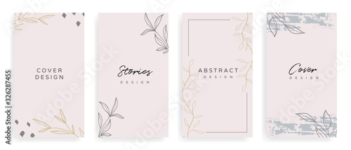 Social media stories and post creative Vector set. Background template with copy space for text and images Design byabstract colored shapes,  line arts , Tropical leaves  warm color of the earth tone photo