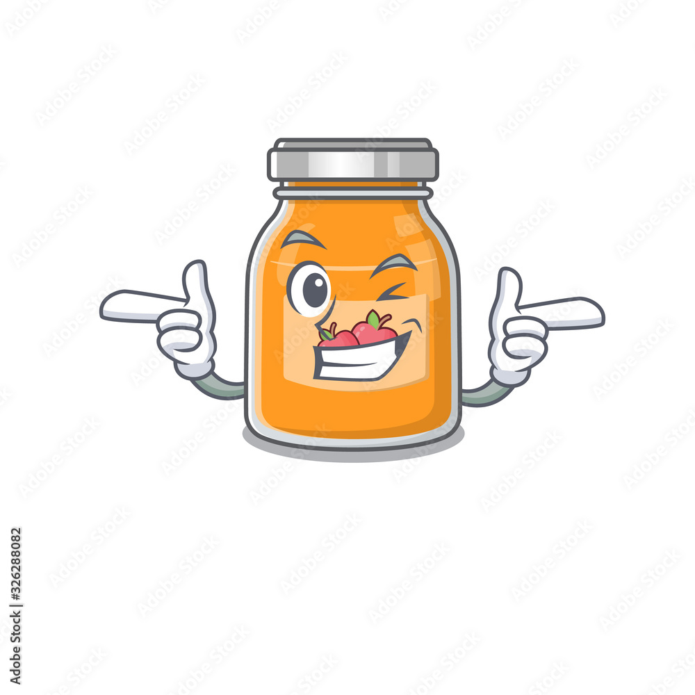 Cute mascot cartoon design of apple jam with Wink eye Cute mascot cartoon design of apple jam with Wink eye