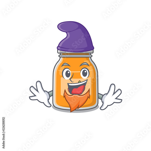 cartoon mascot of funny apple jam dressed as an Elf