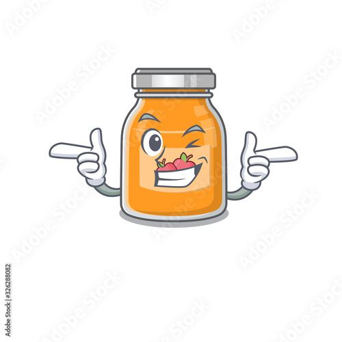 Cute mascot cartoon design of apple jam with Wink eye